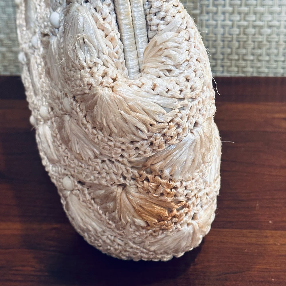 🌟2xHP🌟VTG 1960-70s Crocheted Cream Raffia Kiss Clasp Satchel Bag Jordan Marsh - Picture 10 of 12